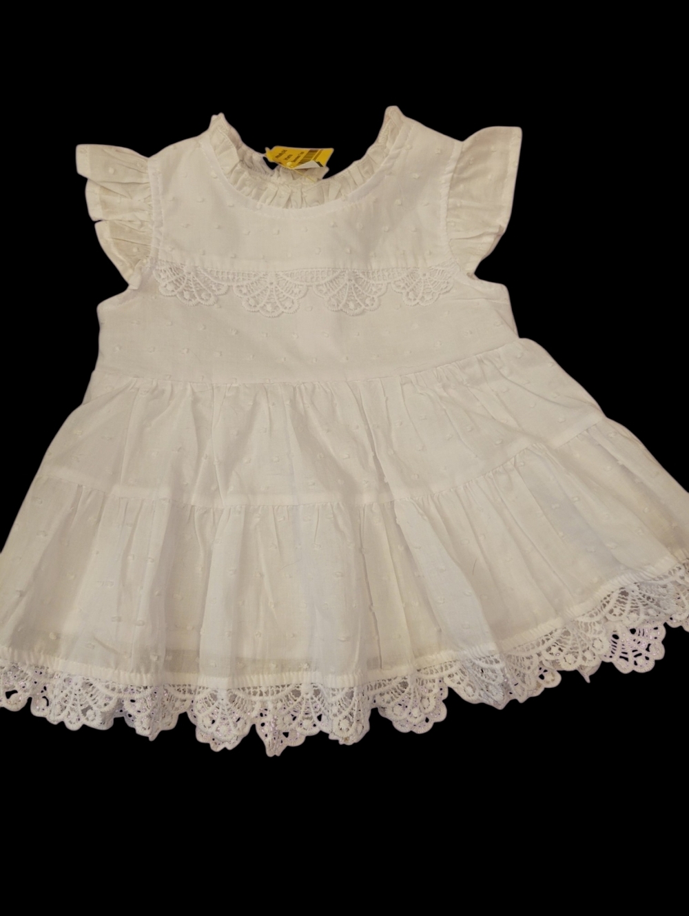 Little Lass Baby Dress Dotted Swiss‎ White Lace Trim Size 18 Months
